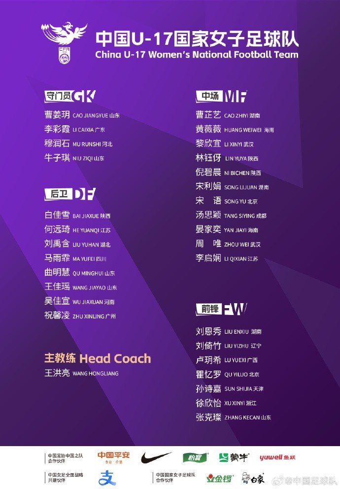 U17女足30人將在蘇州集訓(xùn)備戰(zhàn)世界杯，姜寧、朱挺擔(dān)任訓(xùn)練員